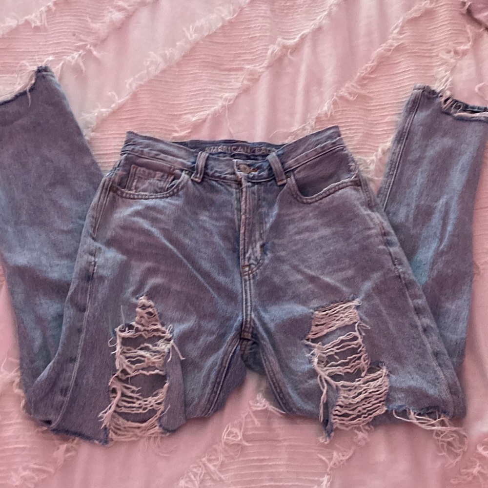 AE Distressed Mom Jeans
